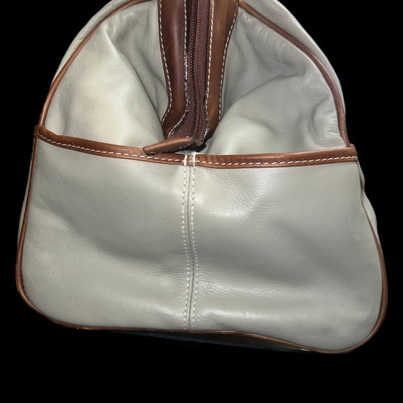 Vintage Latico Leathers Light Olive Green with Brown Duffle Travel Bag - Picture 2 of 7